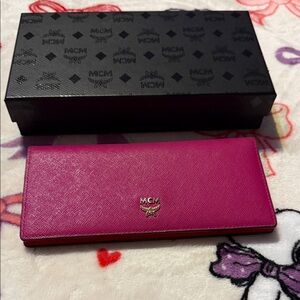 MCM pink and orange wallet with box